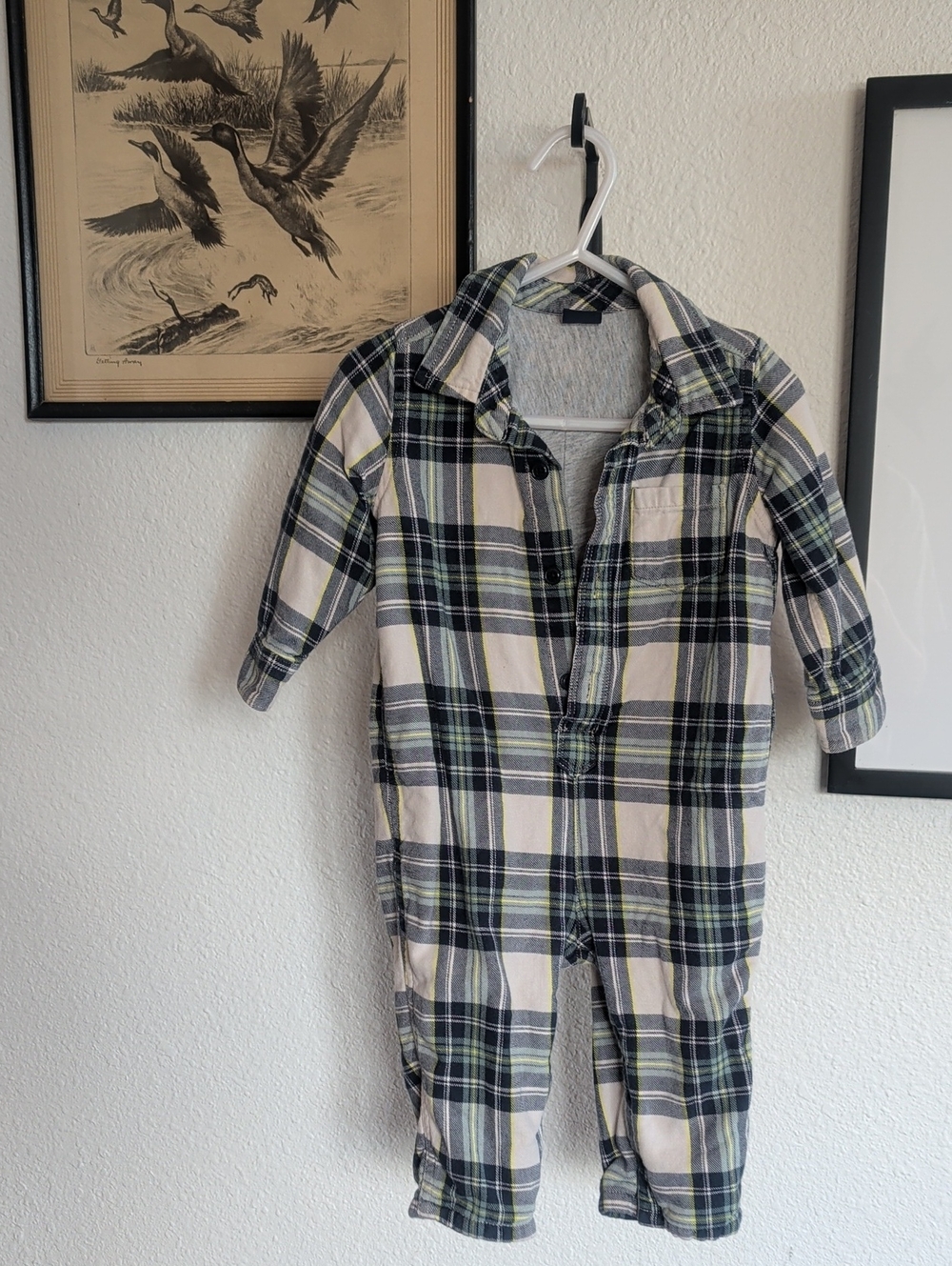 GAP Little Boy 12-18 Month Plaid One-Piece Romper - Navy, Cream & Green